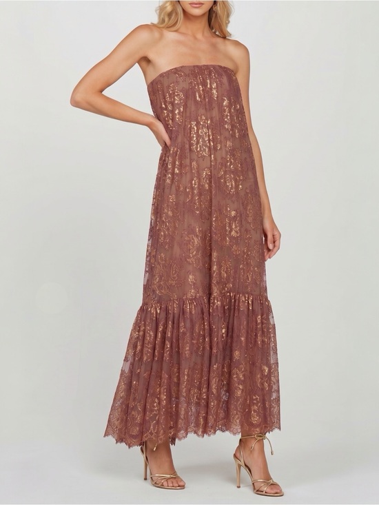 Helsi Dresses & Skirts - Helsi Cara Women’s Strapless Metallic Burgundy Gold Lace Maxi Dress Size XS NEW